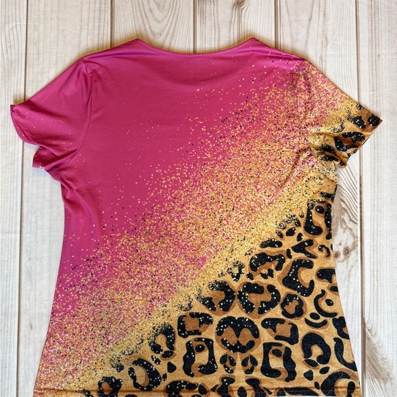 Pink and Gold Leopard Print Women's Top - Picture 2 of 4